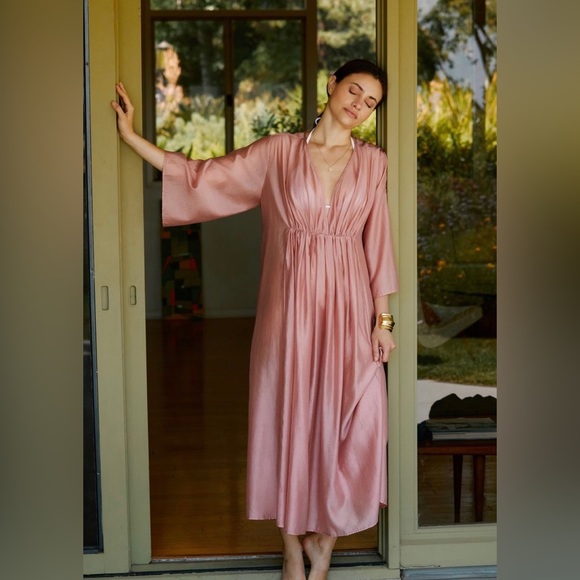 Anthropologie Dresses & Skirts - Anthropologie Rose Deep V Cinched Waist Kaftan NWT OS